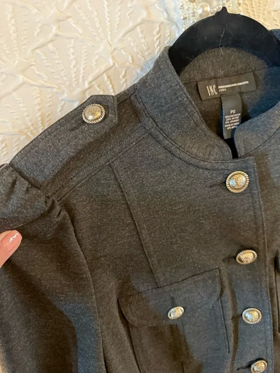 INC International Concepts Petite Dark Gray Buttoned Collar Jacket P 17” L 25” - Picture 4 of 7